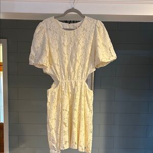 Wayf Cream‎ Sheath Mini Dress with Puff Sleeves